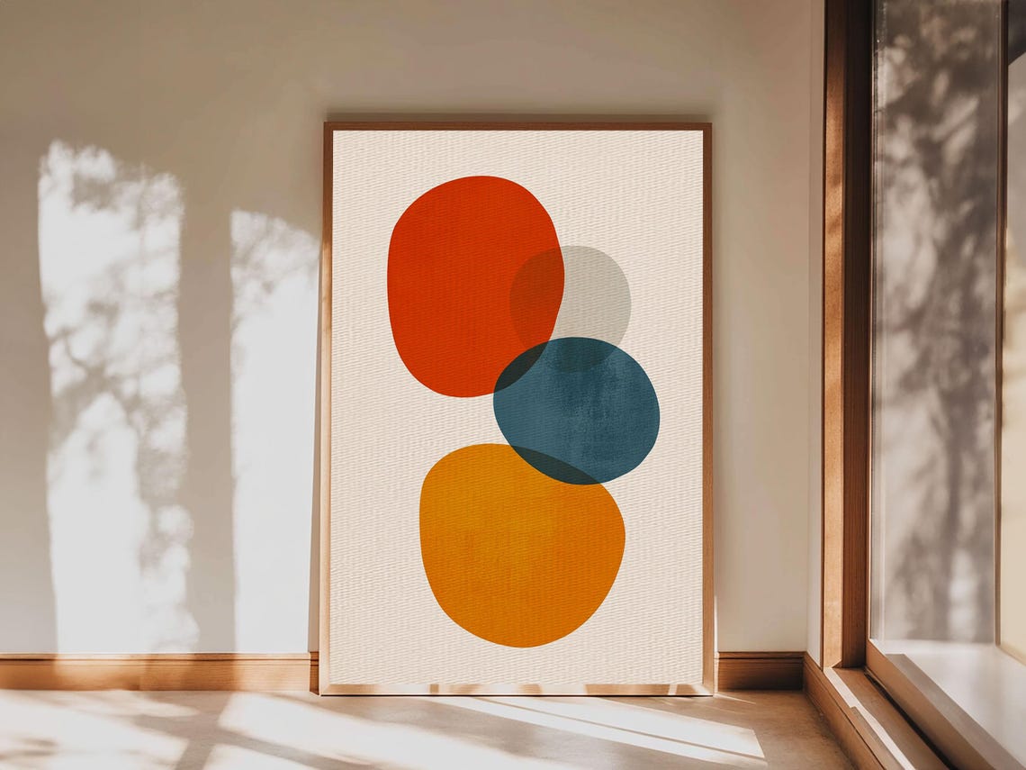 Minimalist Abstract Overlapping Circles Burnt Orange Teal Art Print - Image 2