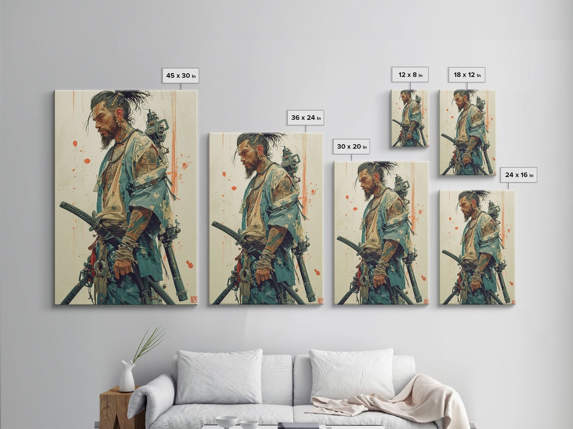 Tattooed Samurai Warrior Katana Ink Splash Japanese Art Print - Image 2