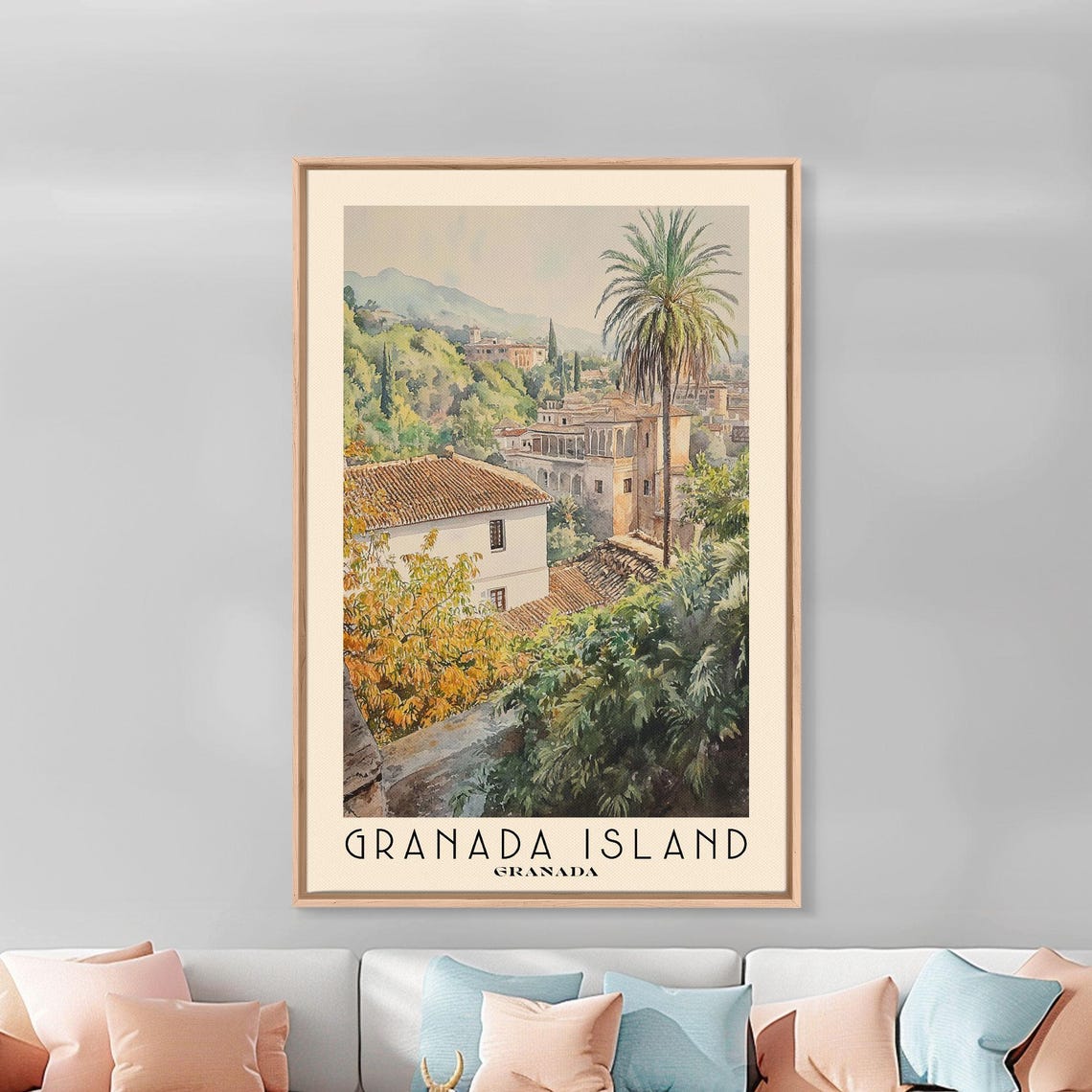 Granada Island Granada Watercolor Print Vacation Gift Granada Wall Art Beach Painting Beach Decor Large Wall Art Wood Frame Art - Image 3