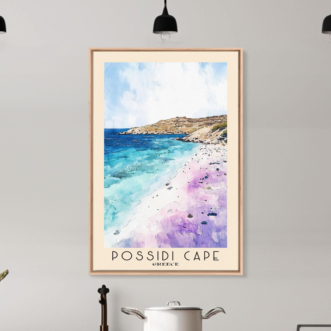 Possidi Cape Greece Violet Shore Turquoise Sea Watercolor Travel Poster - Image 6