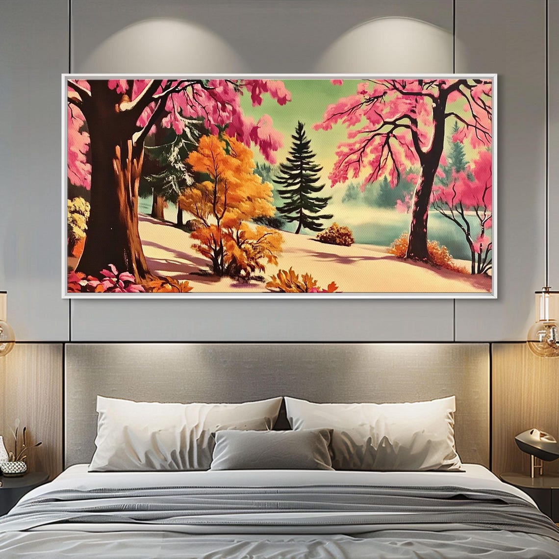 Colorful Autumn Path Pink Orange Trees Vivid Fall Landscape Poster - Image 2
