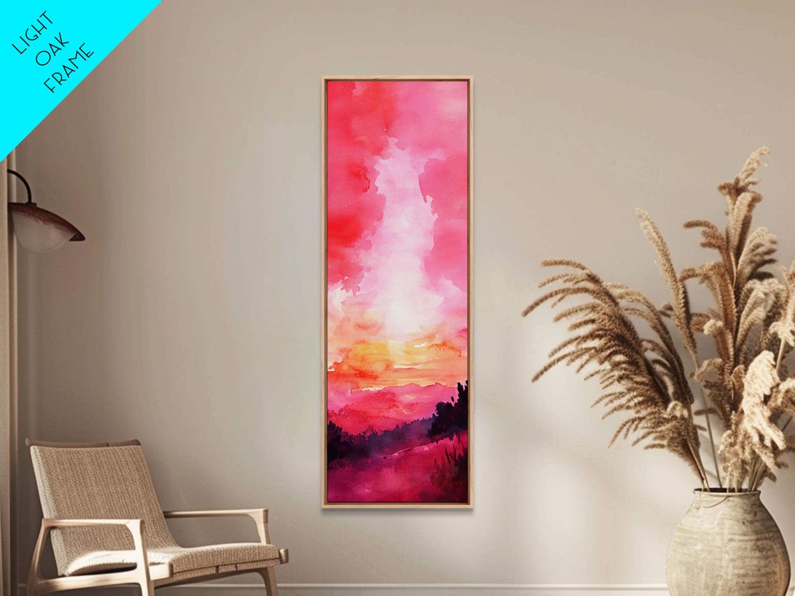Pink Orange Sunset Gradient Abstract Watercolor Sky Wall Art - Image 3
