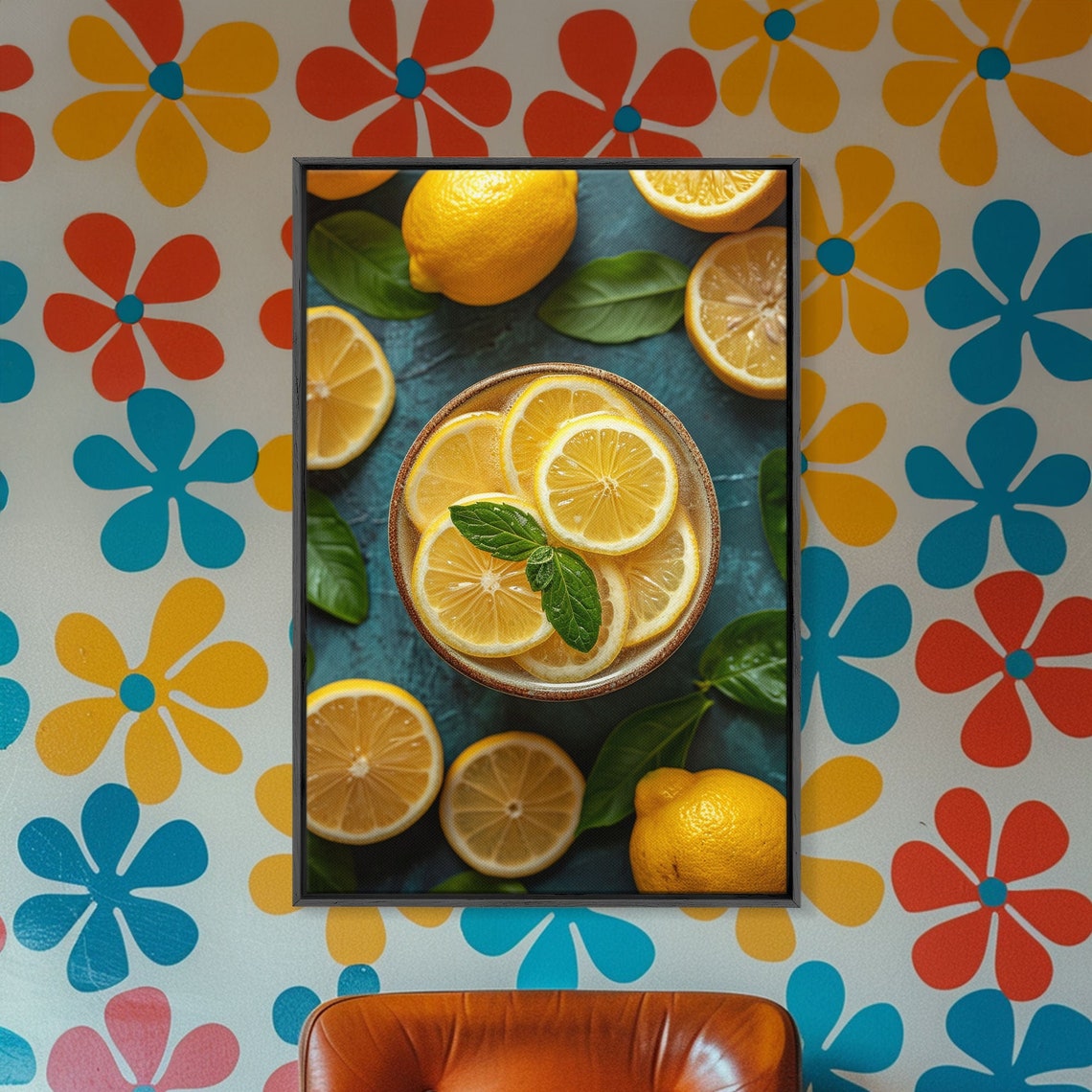 Fresh Lemon Slices Mint Bowl Top Down Citrus Photo Kitchen Wall Art - Image 5