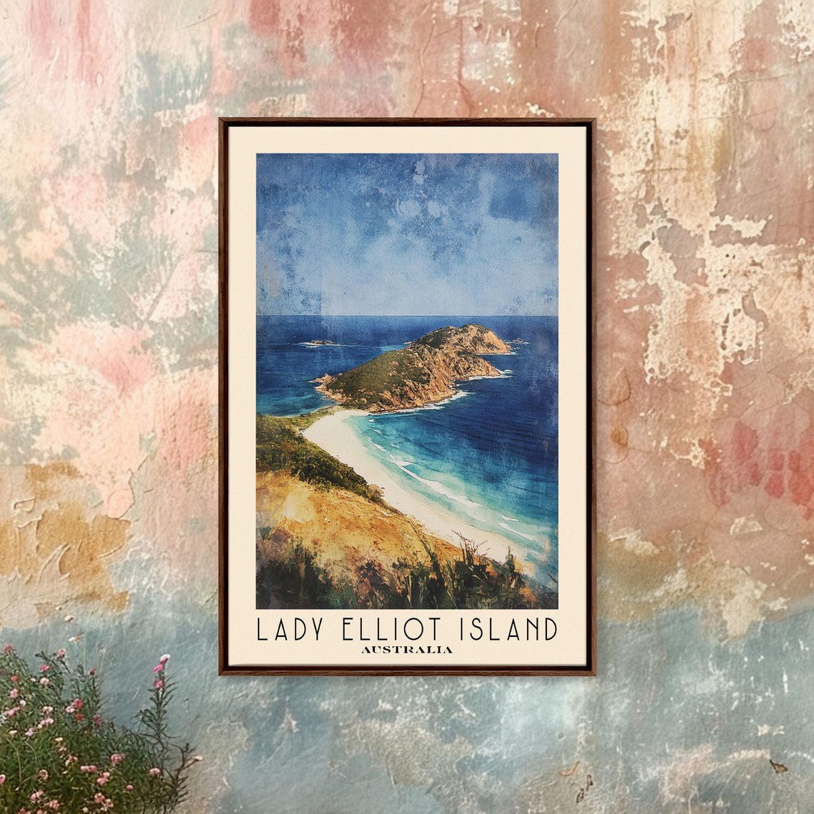 Lady Elliot Island Australia Aerial View Coral Coast Watercolor Poster - Image 3