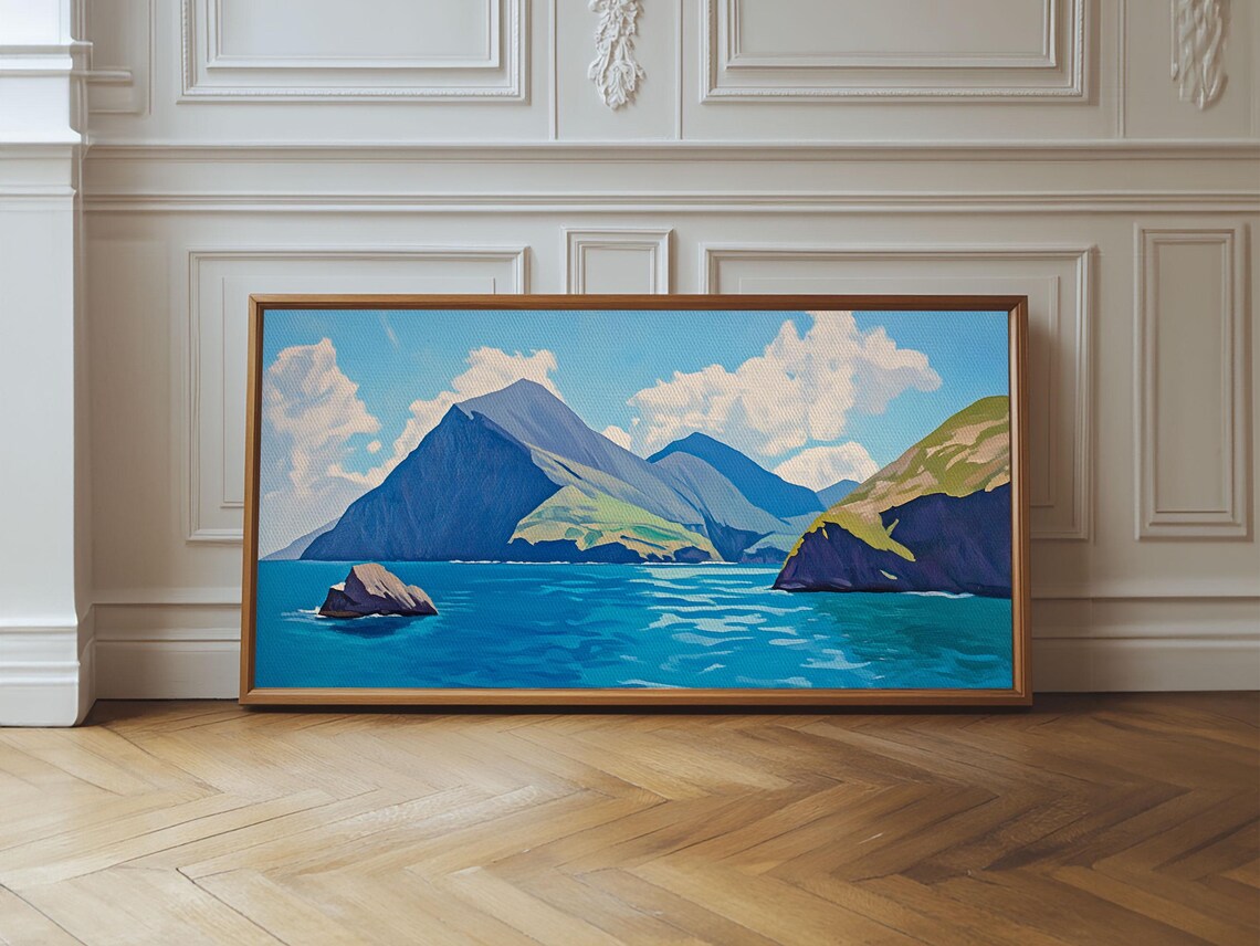 Tropical Island Volcanic Peaks Turquoise Bay Landscape Travel Poster - Image 2