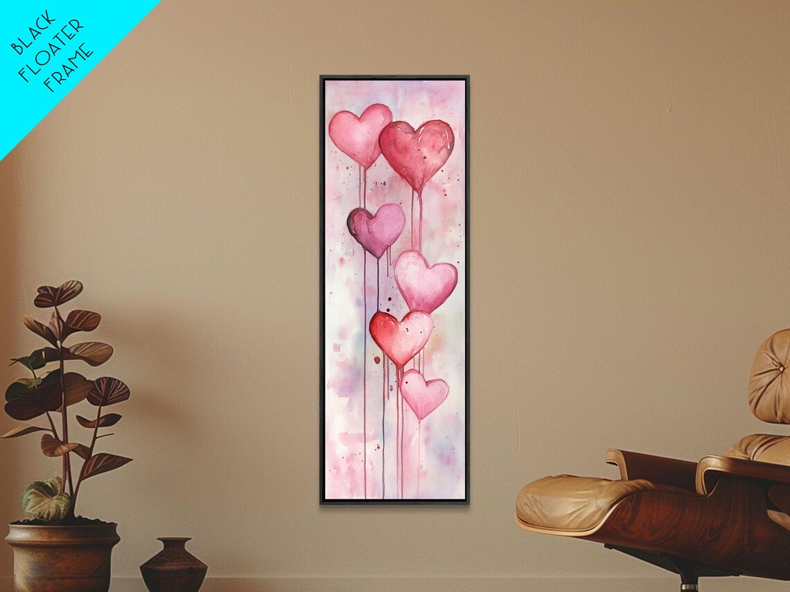 Dripping Heart Balloons Pink Watercolor Romantic Valentine Wall Art - Image 2