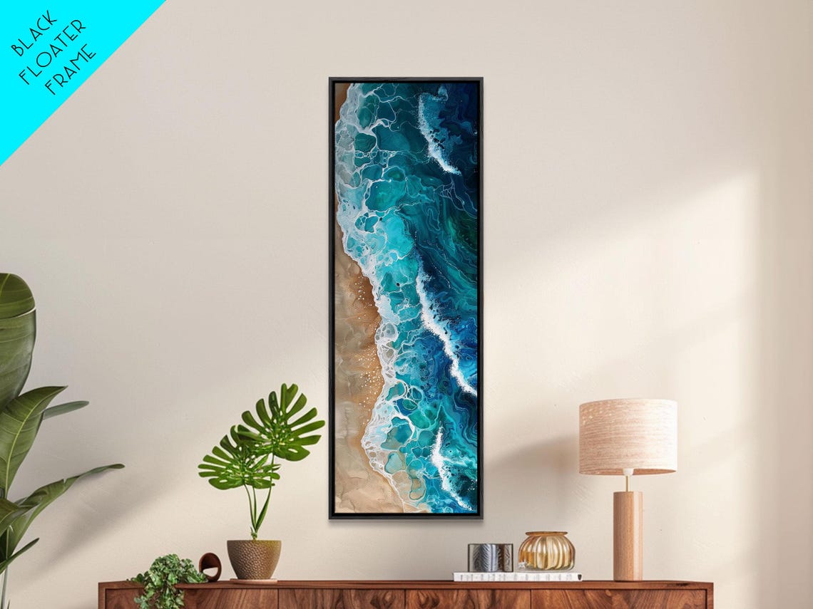 Aerial Ocean Waves Turquoise Beach Coastline Top View Art Print