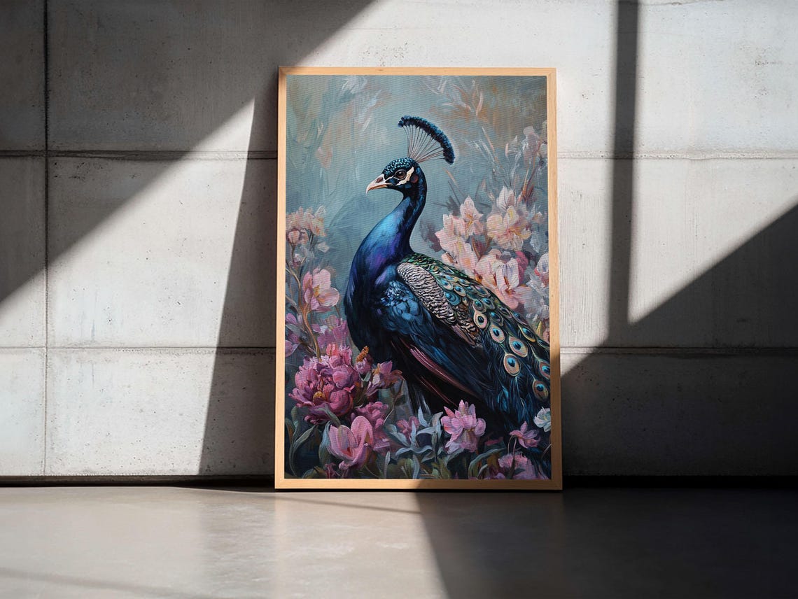 Peacock Pink Blossoms Botanical Bird Chinoiserie Elegant Floral Poster - Image 4