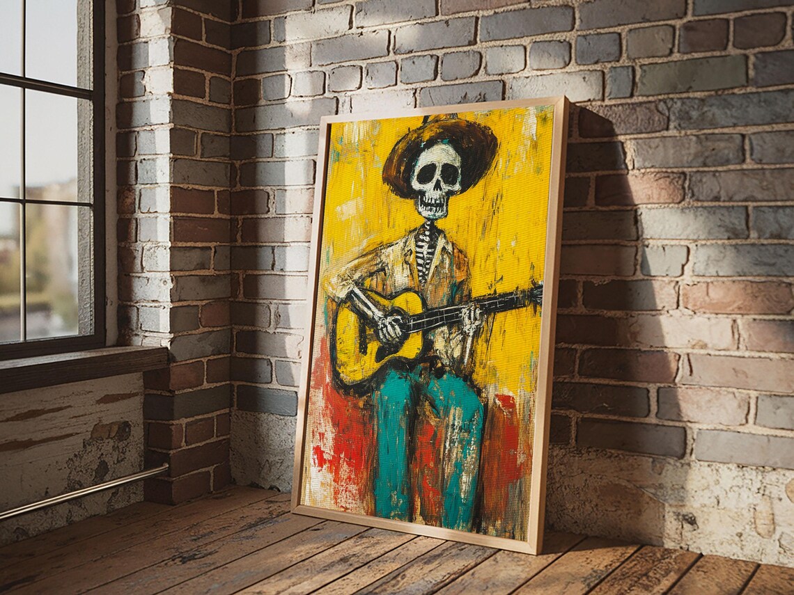 Cowboy Skeleton Guitarist, Chicano Mexicano Art Print - Image 2