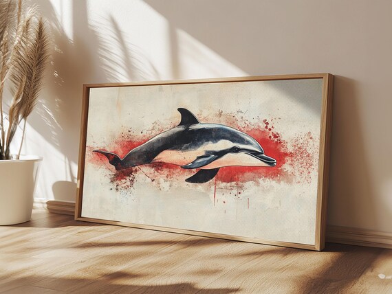 Wabi Sabi Waves And Dolphin Print Entryway Decor Cute Dolphin Wall Hangings For Bathroom Decor Sea Life Wall Art Dolphin Painting