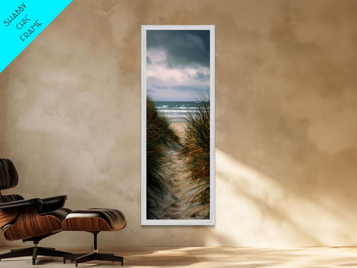 Beach Dune Grass Path To Ocean Moody Sky Photography Wall Print