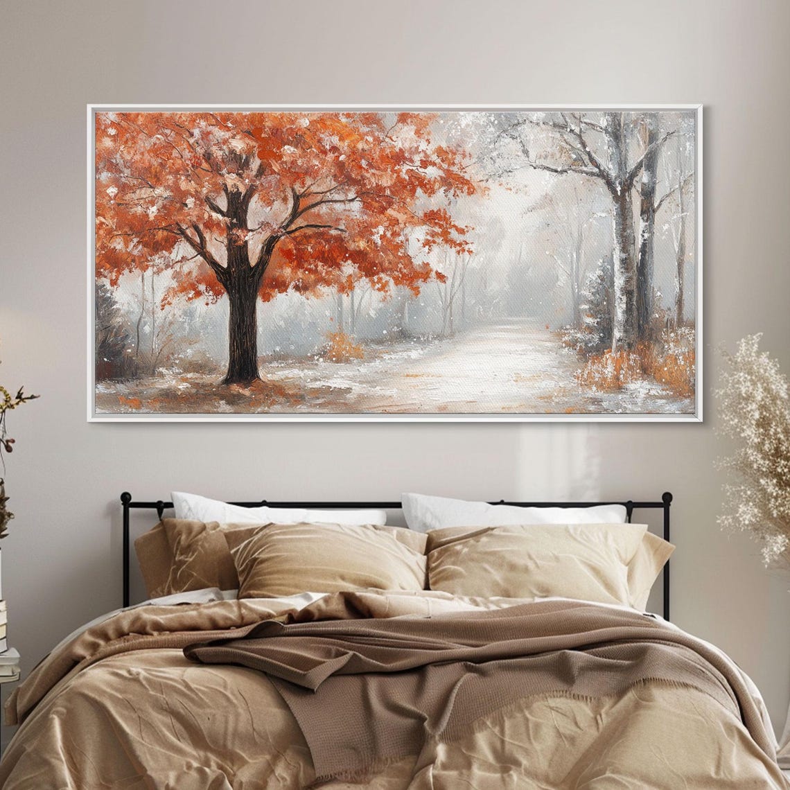 Misty Forest Path Orange Leaves Snowy Ground Fall Walk Poster - Image 5