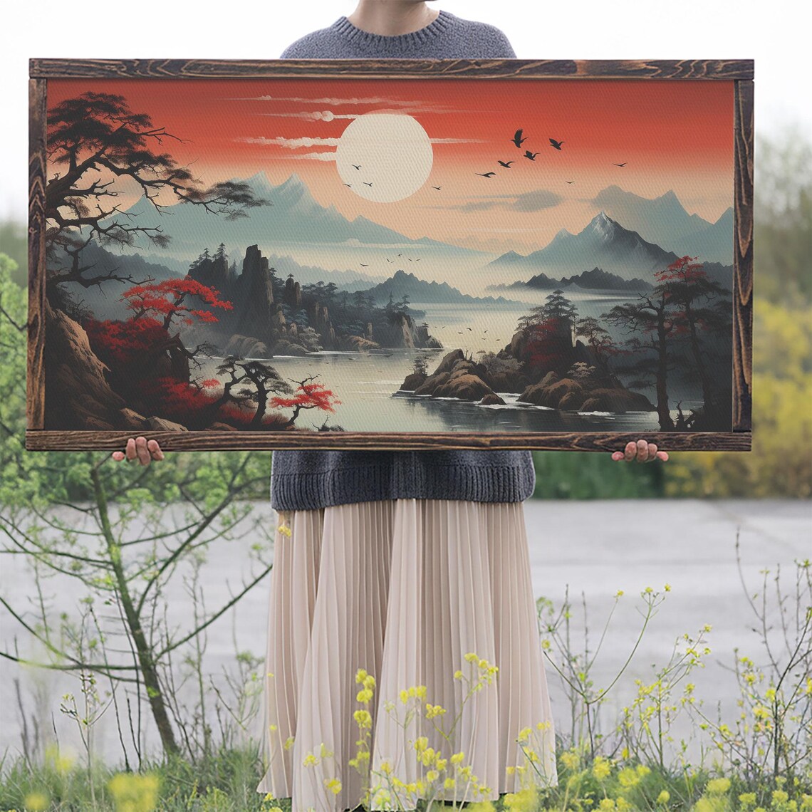 Japanese Sun Landscape Panoramic Wall Art Print - Image 2