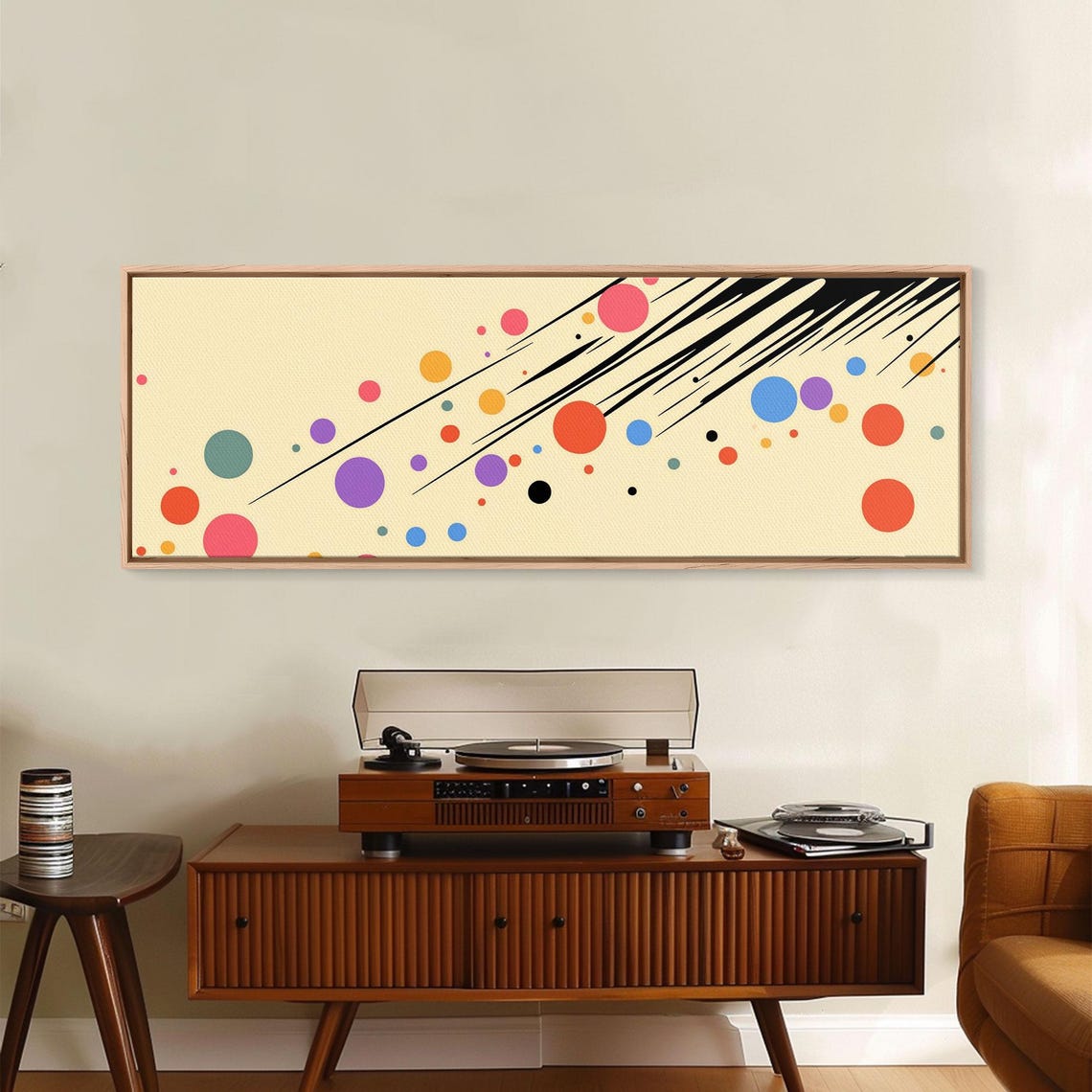 Polka Dots On Cream Background Framed Print Panoramic Wall Art Modern Home Decor Boho Style Above Bed Wall Art - Image 3