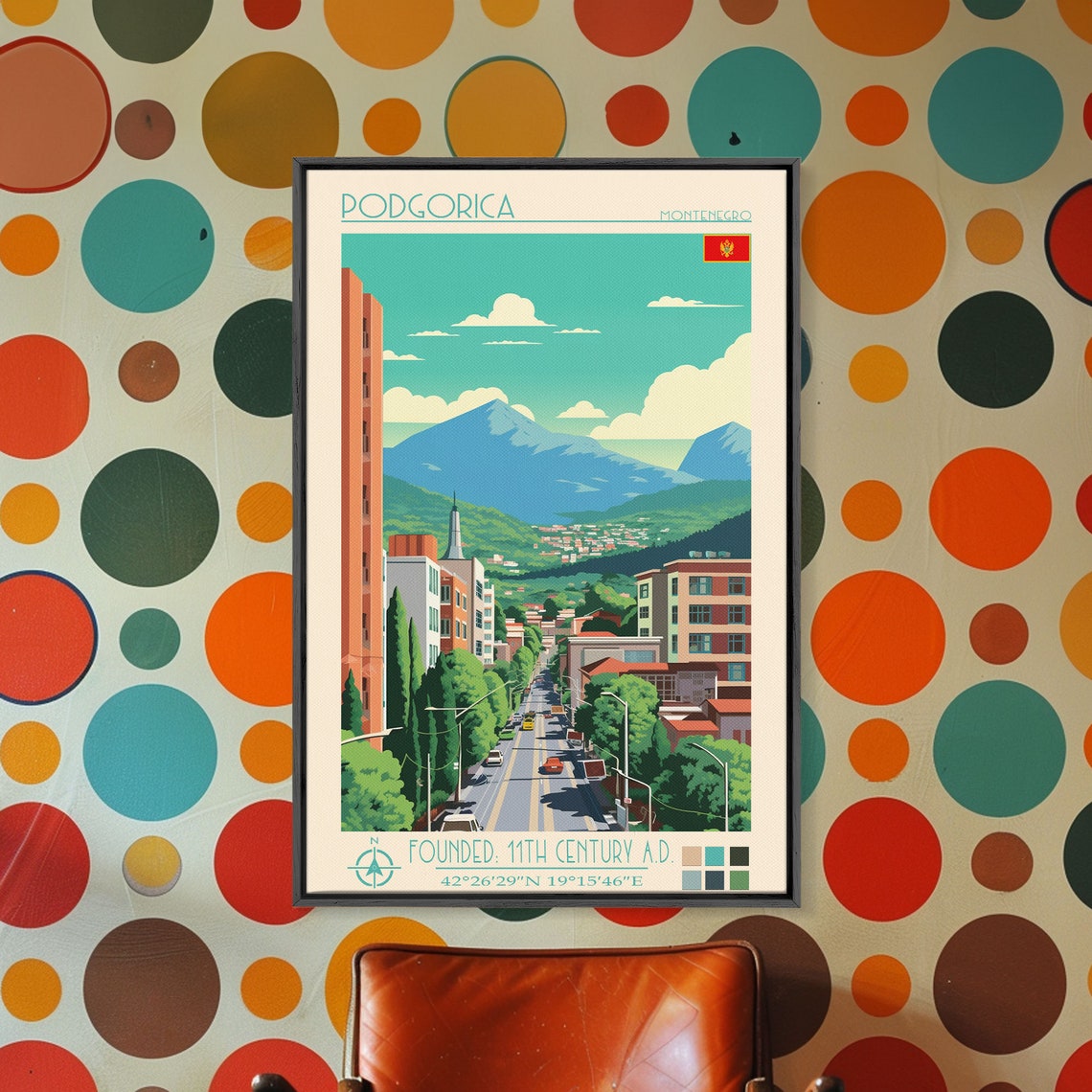 Podgorica Montenegro City Street Mountain View Landscape Poster - Image 4