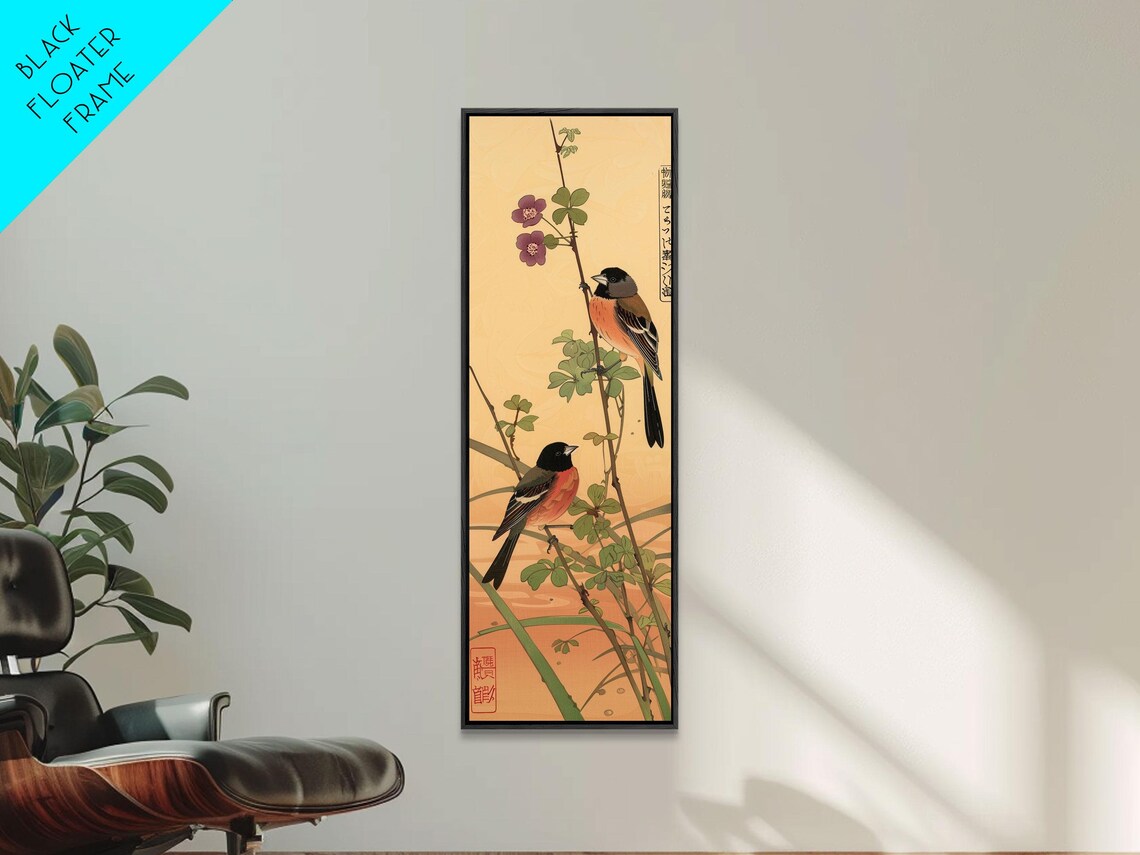 Japanese Bullfinch Birds Blossom Branch Ukiyo E Woodblock Art Poster - Image 5