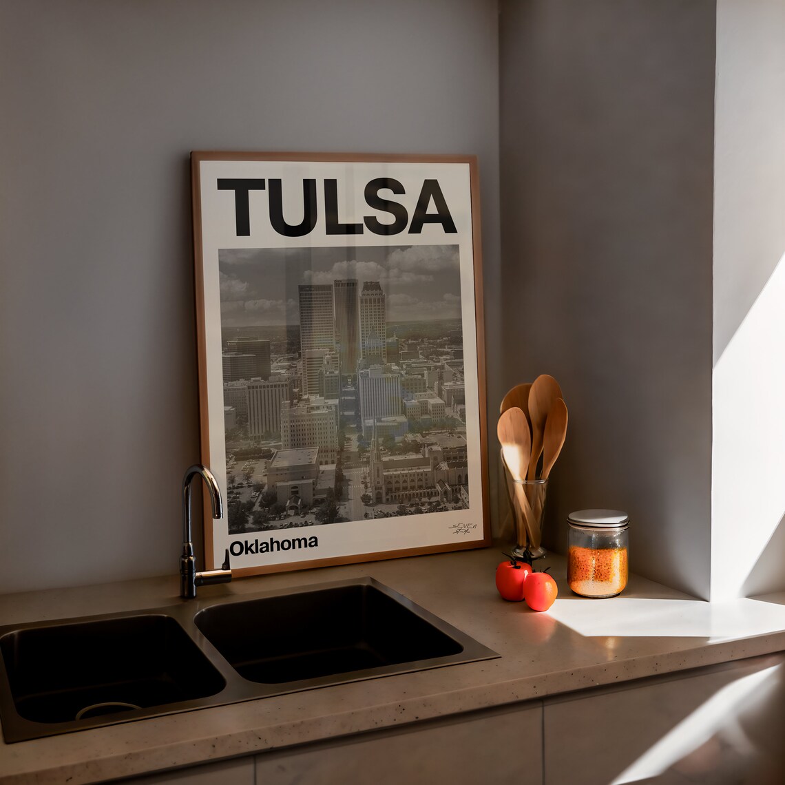 Tulsa Oklahoma Downtown Skyline Black and White Cityscape Poster - Image 3