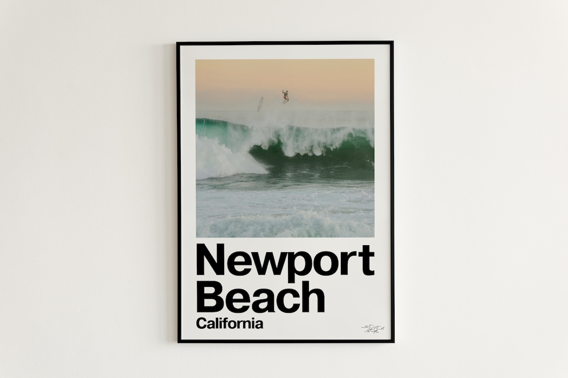 Newport Beach California Ocean Wave Surfer Golden Hour Photo Poster