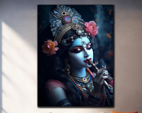 Hindu God Krishna Wall Art Tempered Glass Wall Art Large Wall Decor Home Decor Abstract Wall Art Housewarming Gifts Gift For Her