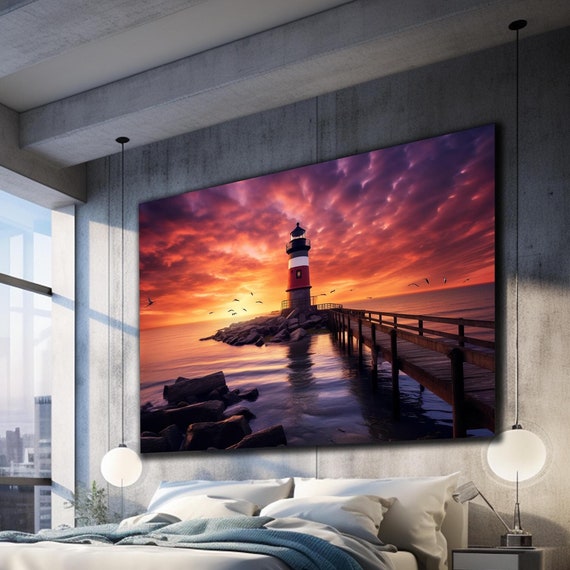 Sea Glass Art Lighthouse Wall Art Tempered Glass Wall Art Glass Wall Decor Glass Printing Large Wall Art Wall Hangings Modern Wall Art