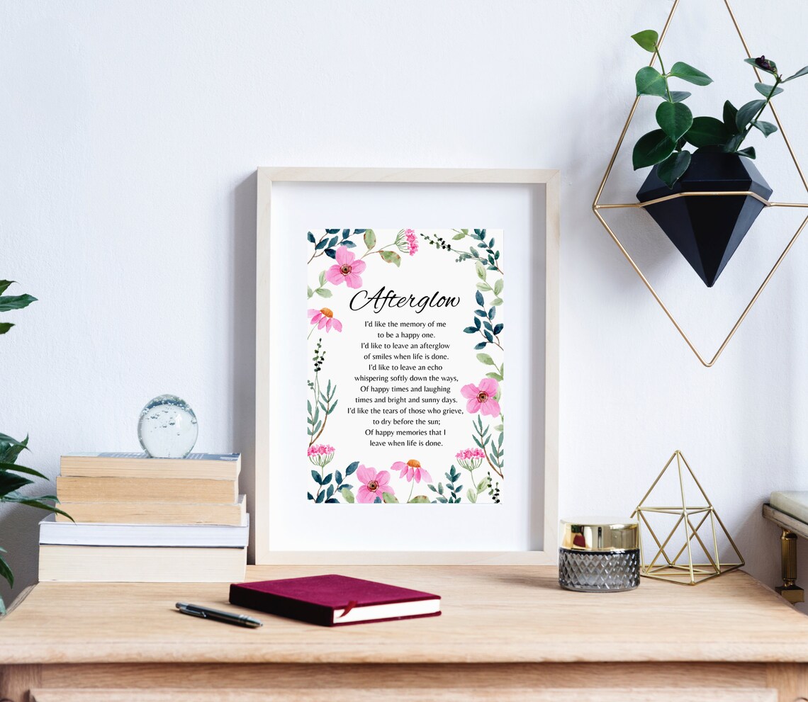 Afterglow Memorial Poem With Pink Floral Watercolor Border Poster - Image 2