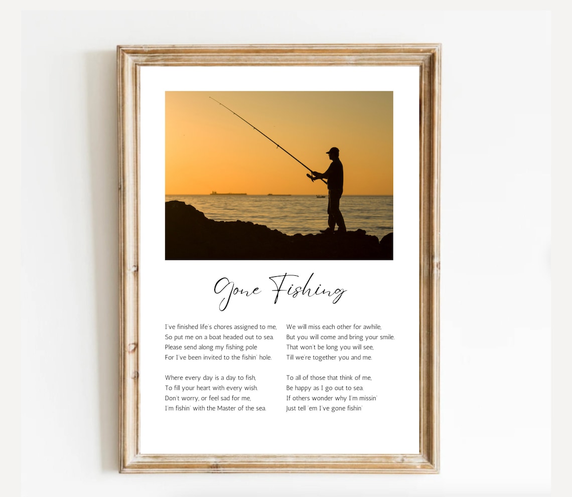 Gone Fishing Sunset Fisherman Silhouette Sympathy Memorial Poster