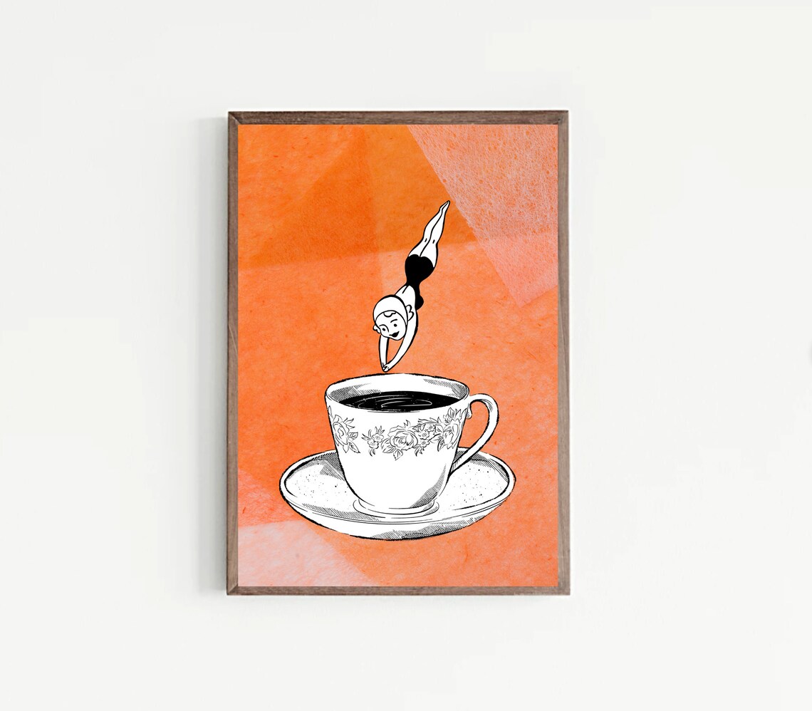 Coffee Print Drink Poster Modern Kitchen Decor Retro Poster Pop Art Kitchen Art Exhibition Poster Illustration Coffee Lover