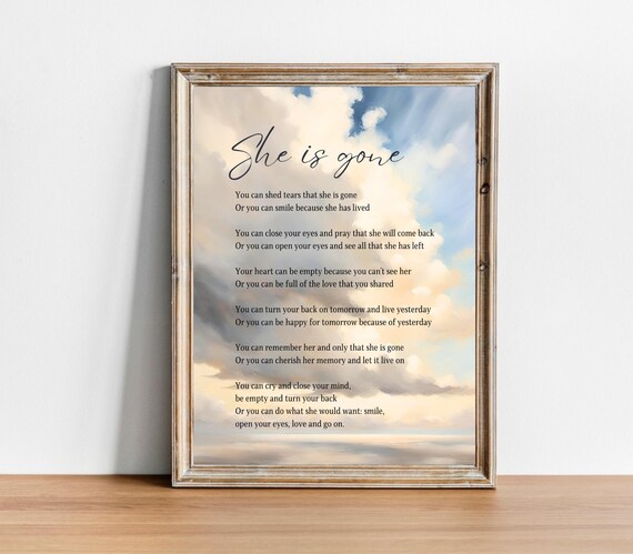 She Is Gone Memorial Poem Over A Dreamy Cloudy Painted Sky Poster