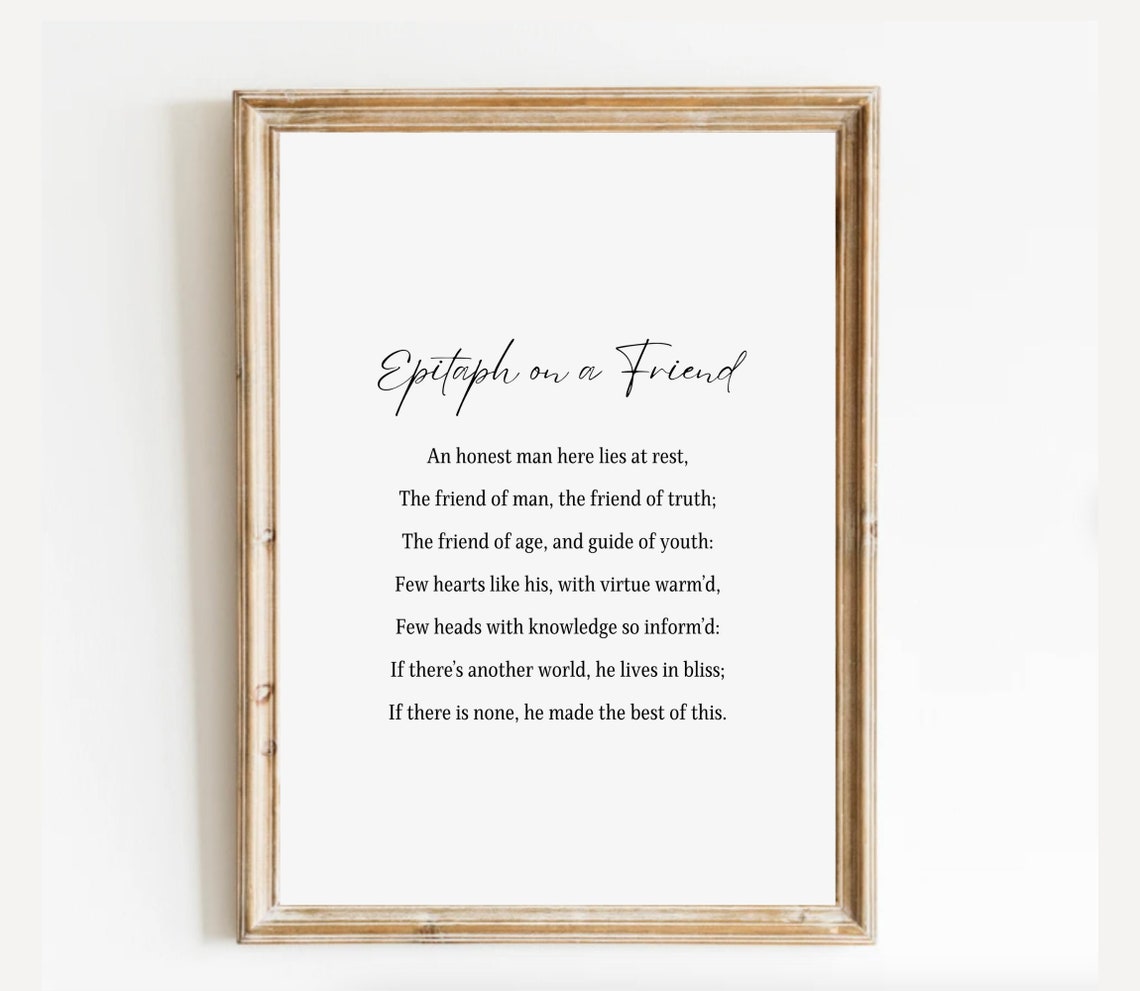 Classic Robert Burns Epitaph On A Friend Funeral Poem Wall Art
