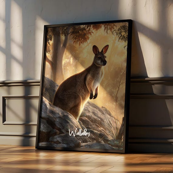 Wallaby Wall Art Framed Poster Cute Australian Animal Decor For Kids Room Or Nursery Wildlife Print Natureinspired