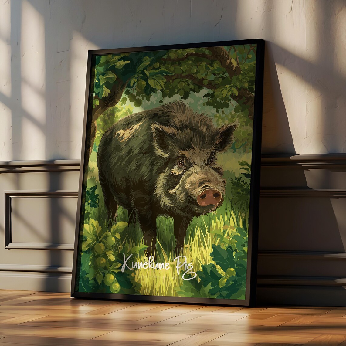 Charming Kunekune Pig Standing In Green Jungle Foliage Animal Art Print