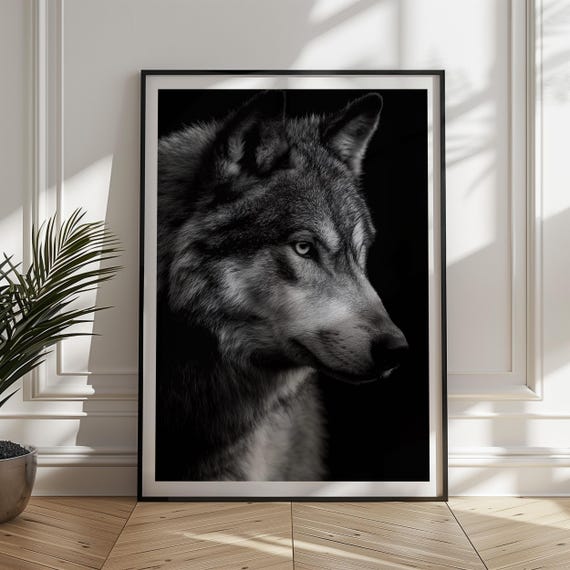 Black And White Wolf Print Majestic Wildlife Poster
