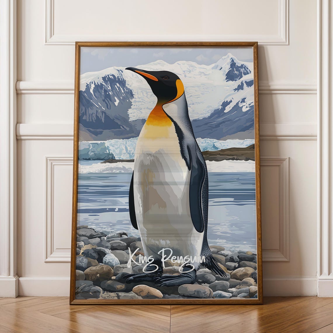 King Penguin Snowy Peaks Glacier Antarctic Wildlife Portrait Poster