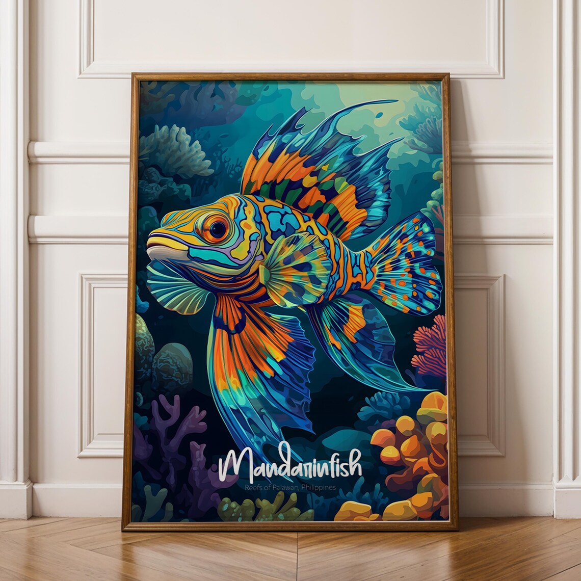 Mandarinfish Coral Reef Vibrant Tropical Ocean Fish Illustration Poster