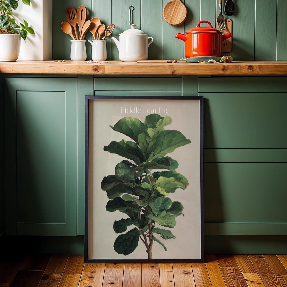 Fiddle Leaf Fig Botanical Photo Beige Kitchen Decor Art Poster