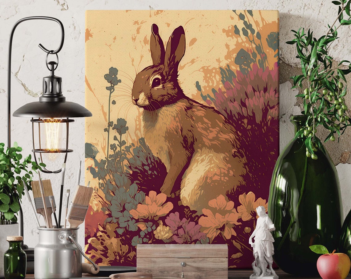 Bunny Wildflower Poster Cute Bunny Print Art Modern Chic Decor Wildlife Flowers Print - Image 4