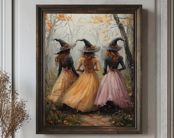 Three Witches Vintage Halloween Poster Print