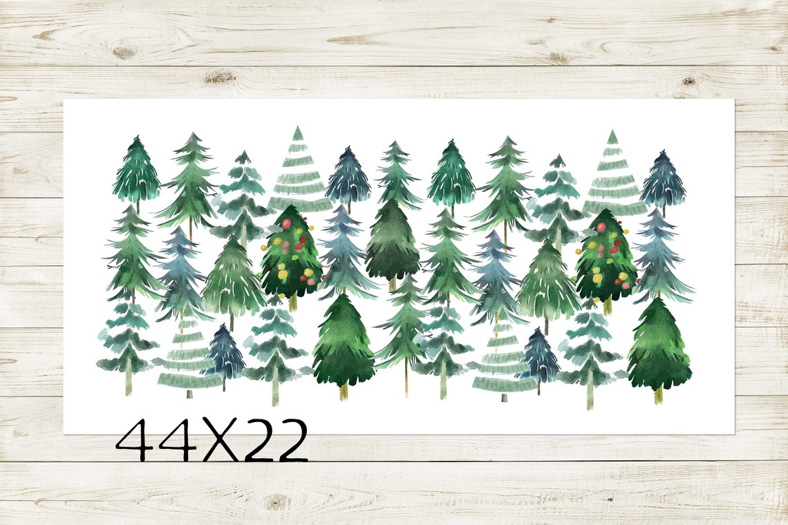 Watercolor Christmas Tree Forest Decorated Holiday Trees Banner Print