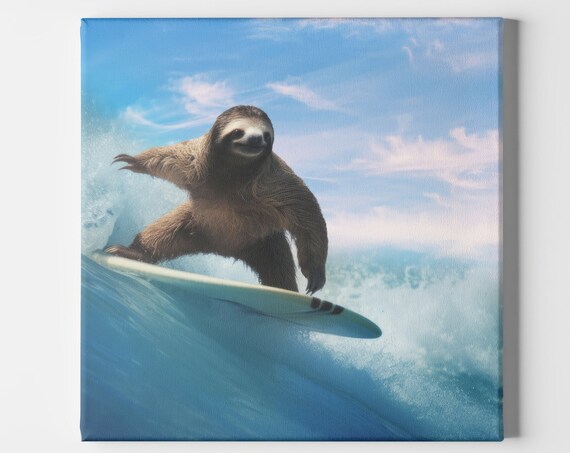 Sloth Surfing Tropical Kid Bedroom Art, Pura Vida