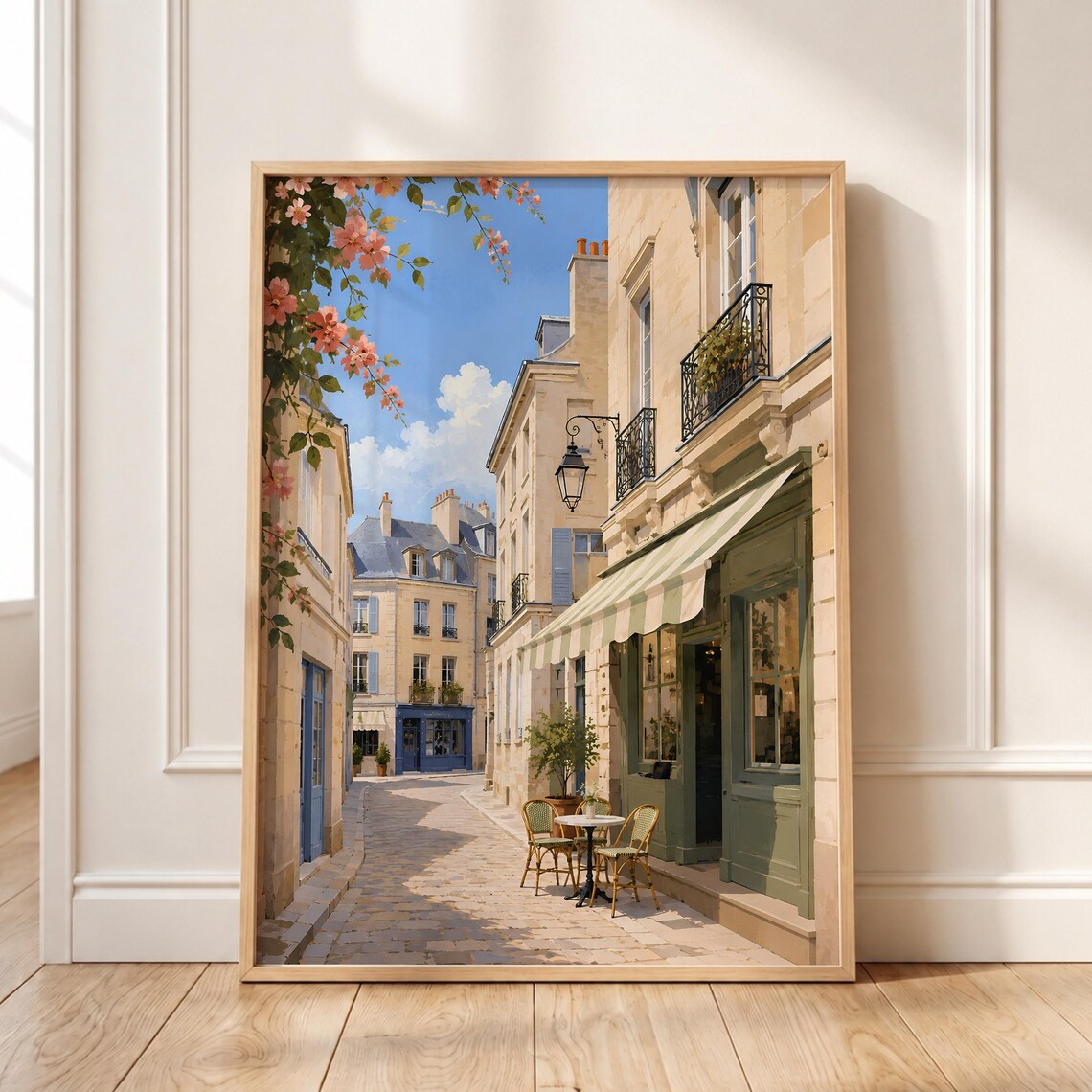 Paris Street Cafe Pastel Floral Alleyway Cozy European Poster