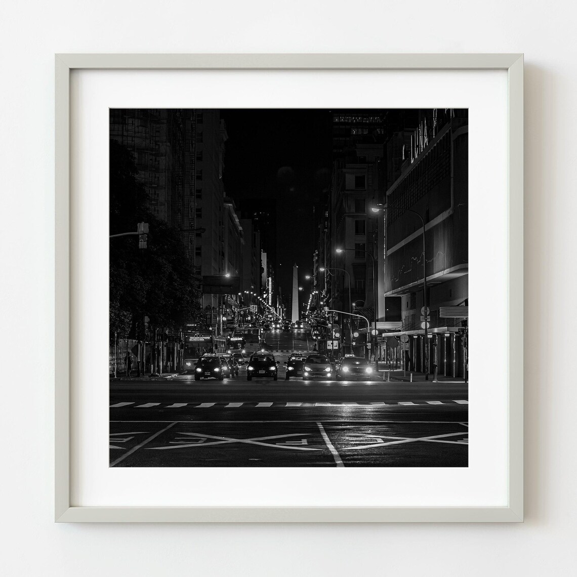 Buenos Aires Night Poster Black And White Obelisk Avenue Street Photography Art