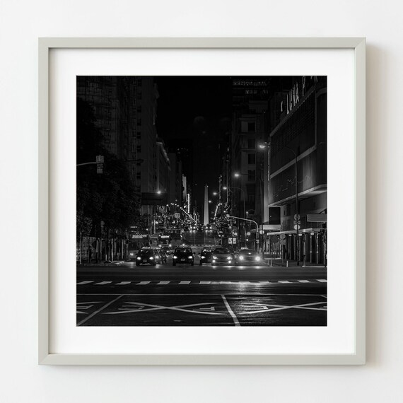 Buenos Aires Night Poster Black And White Obelisk Avenue Street Photography Art