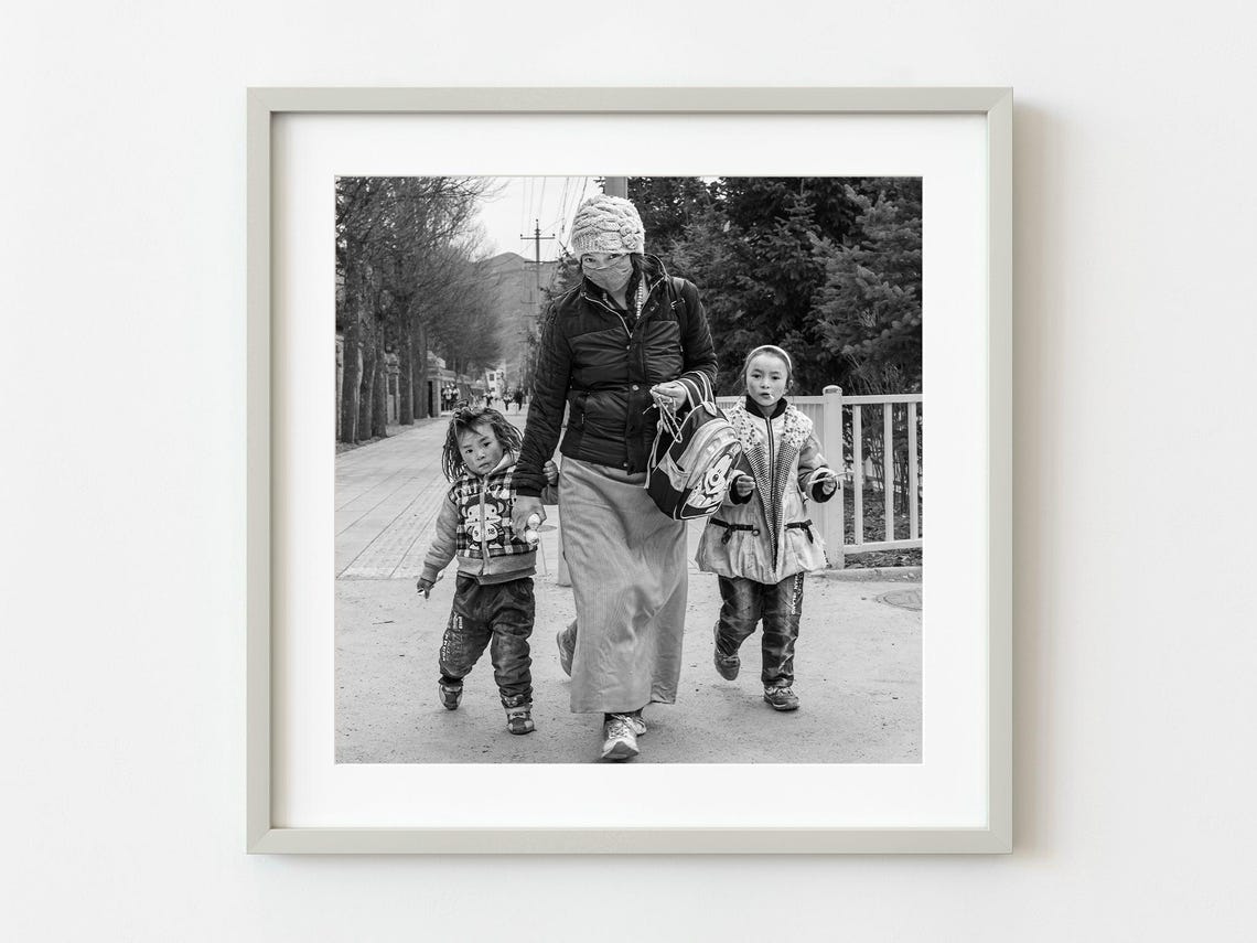 Tibetan Woman With Her Two Girls Walking Wall Art