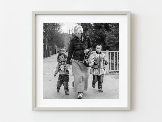 Tibetan Woman With Her Two Girls Walking Wall Art