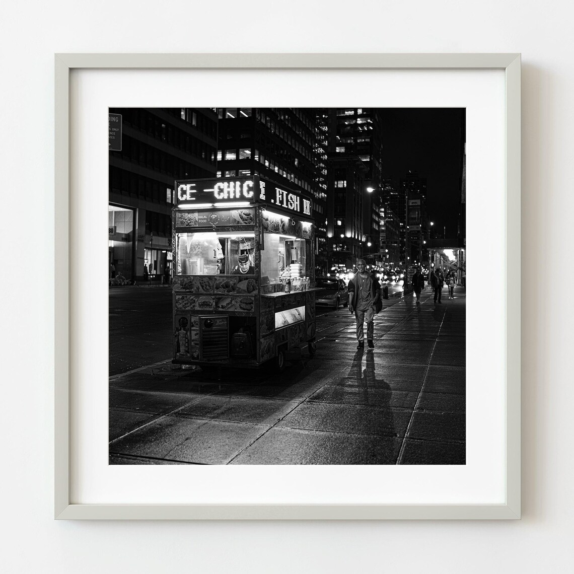 New York City Street Food Vendor Night Black White Photo Poster