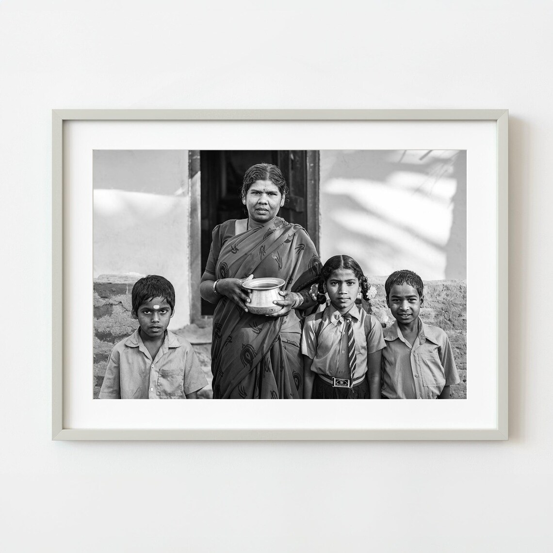 Mother And Children Black And White Family Portrait Photography Poster