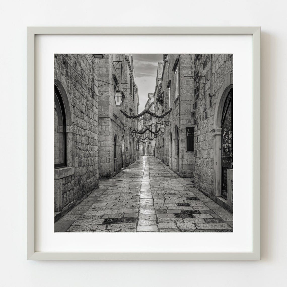 Dubrovnik Croatia Empty Stone Alley Black and White Photo Poster