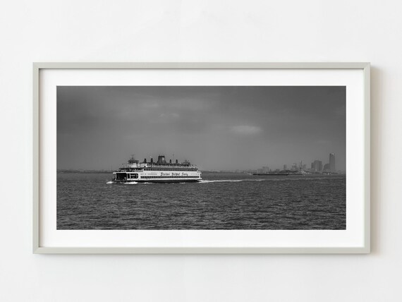 Staten Island Ferry Black White Harbor Photography New York Wall Art