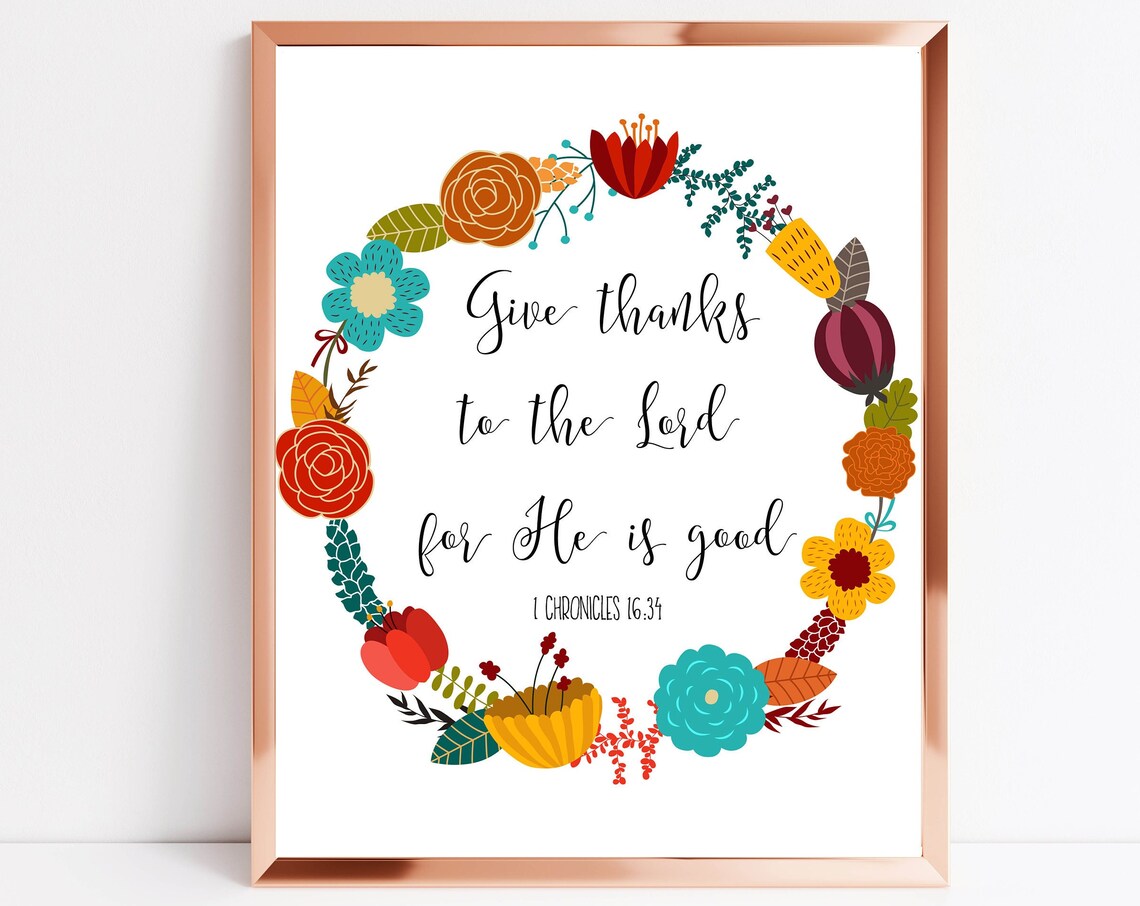 Give Thanks to the Lord Bible Verse Floral Wreath