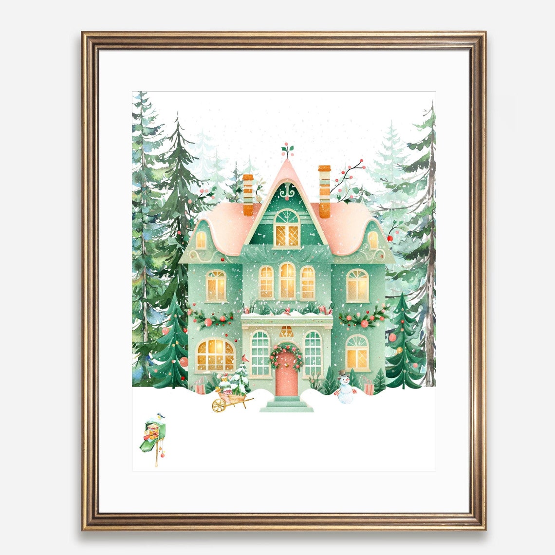 Woodland Winter Home Wall Art 5x7 8x10 11x14 16x20 Holiday Christmas House Decor Watercolor Winter Print Christmas Sign Diy Decor